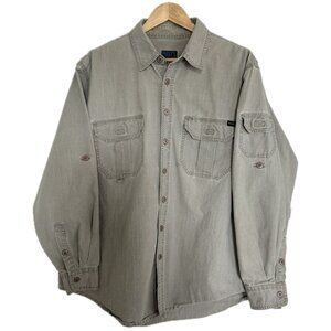 Vintage Shirt Men XL Tan 90s Safari Utility Pockets 100% Cotton Retro Gorpcore
